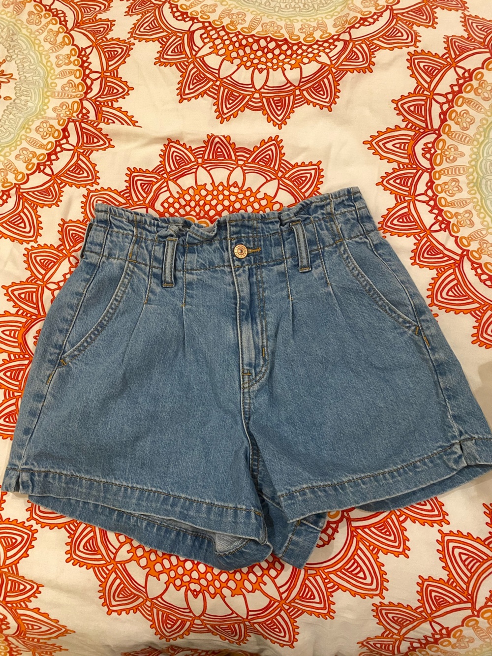 American Eagle Outfitters Light Blue Denim Paperbag Waist Shorts